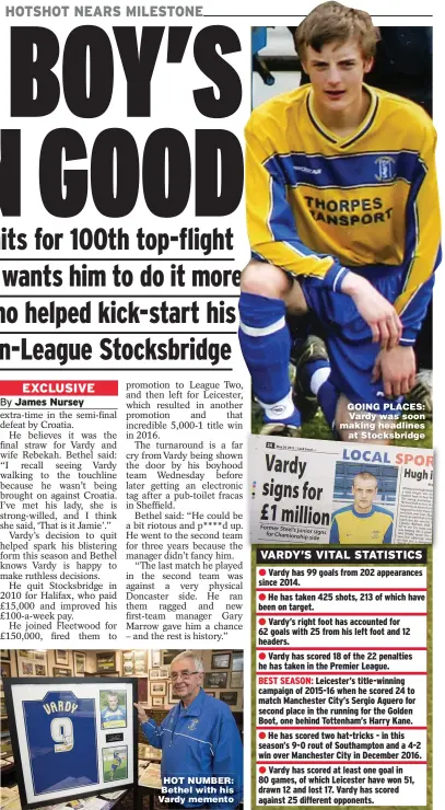  ??  ?? HOT NUMBER: Bethel with his Vardy memento
GOING PLACES: Vardy was soon making headlines at Stocksbrid­ge