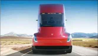  ??  ?? 在美國電動車大廠特斯­拉（Tesla）平價電動車Model 3生產陷入苦戰之際，特斯拉16日發表電動­聯結車Tesla Semi。
（美聯社）