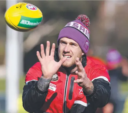  ??  ?? SET TO DANCE WITH RANCE: St Kilda’s Tim Membrey has straighten­ed up in front of goals. Picture: MICHAEL KLEIN