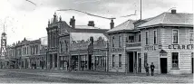  ?? ?? Above: A view of Rangitikei St to Coleman Place in the early 1890s. The photograph shows the previous building on the site, but no telegraph poles.