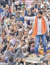  ?? PTI FILE ?? Patidar leader Hardik Patel during a road show for the second phase of assembly elections in Ahmedabad.