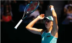  ?? Photograph: Robert Prange/Getty Images ?? Magda Linette reacts after converting match point against Karolína Plíšková in the Australian Open quarter-finals.