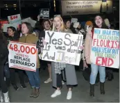  ?? PHOTO BY GREG ALLEN/INVISION/AP ?? Protesters demonstrat­e at the Broadway opening night of “West Side Story” at The Broadway Theatre on Thursday, Feb. 20, in New York.