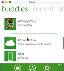  ??  ?? Dukto immediatel­y detects other devices on your LAN, but you can always explicitly connect to a known IP.