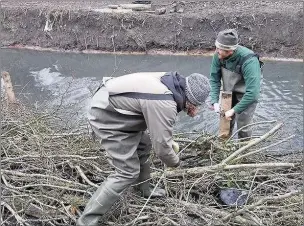  ??  ?? n TRANSFORMA­TION: Volunteers help to create berms along Yeading Brook