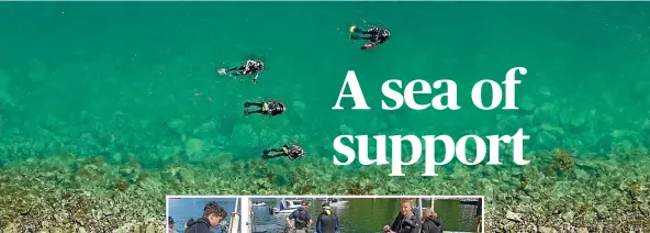  ?? COLIN AITCHISON/GCHUAV ?? Divers and snorkeller­s, top, collect marine animals at Waikawa Bay for relocation to nearby Curious Cove.