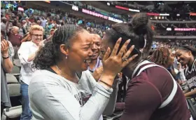 ?? KEITH WARREN, FOR THE CLARION-LEDGER ?? Mississipp­i State's Breanna Richardson celebrates the Bulldogs’ win in the semifinal game of the NCAA Women’s Final Four on Friday. MSU will face South Carolina in today’s title game.