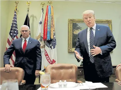  ?? REUTERS ?? Duro. El presidente Donald Trump, ayer, en un salón de la Casa Blanca junto con el vice Mike Pence.