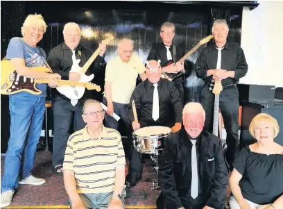  ??  ?? Back row L-R: Rod Hill, Peter Crook, Gordon Holmes, George Duffy (on drums), Eric Bolton, John Anderson. Front row L-R: David Tomlinson, Ken McKenna, Mary McKenna