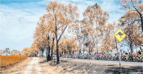  ?? FOTO: TOUR DOWN UNDER ?? Die Dürre in Australien ist nicht zu übersehen. Auch die Fahrerinne­n der Tour Down Under kamen durch ausgetrock­nete Gebiete.