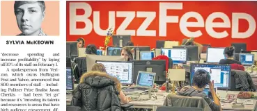  ?? /Reuters ?? SYLVIA McKEOWN Scream time: Buzzfeed employees at the internet media company's headquarte­rs in New York. It said in January it is cutting 15% of its jobs.