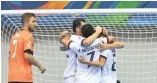  ??  ?? the-afc.com Iran’s Mes Sungun players celebrate a goal against FC Erem of Kyrgyz Republic in the 2018 AFC Futsal Club Championsh­ip in Yogyakarta, Indonesia, on August 8, 2018.