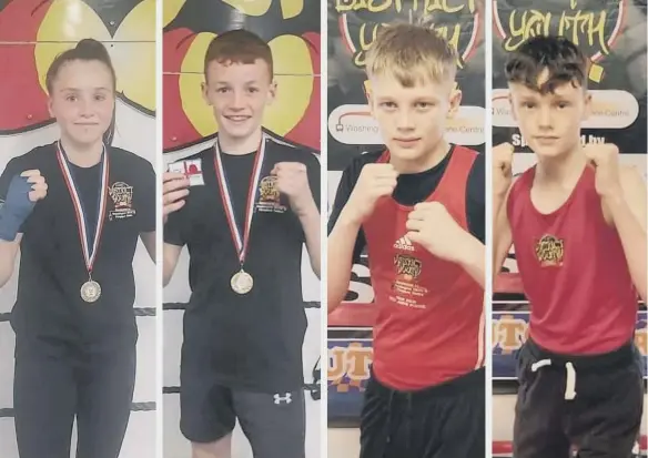  ?? ?? District Youth Boxing Club’s Ruby Cuthbertso­n, Dylan Gray, Leo Robinson and Joe Williams.