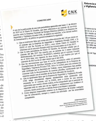  ??  ?? Esta es la nota enviada y por la Empresa de Seguridad Vigilancia Privada CNK a EL HERALDO.