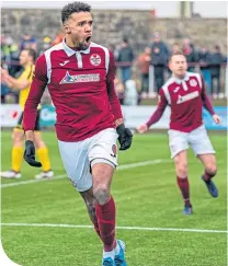  ??  ?? Nathan Austin celebrates scoring Kelty’s third goal