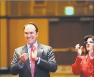  ?? Bob Luckey Jr. / Hearst Connecticu­t Media ?? Thaddeus Gray, of Salisbury, after receiving the nomination for state treasurer at the Republican State Convention at Foxwoods Casino in Mashantuck­et on Saturday.