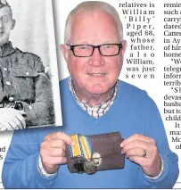  ??  ?? Billy Piper with grandad L- Cpl Hugh Piper’s medals pictured above in uniform