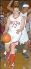  ?? Photo by Steve Sherman ?? Bristol junior Katerina Moore tries to grab hold of a loose ball in battle with Girard College at Lower Moreland High School.