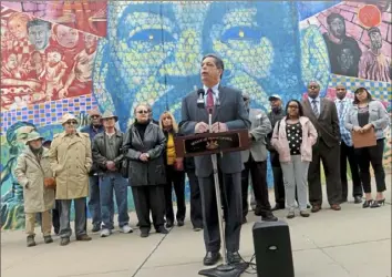  ?? Lake Fong/Post-Gazette ?? State Sen. Jay Costa, D-Forest Hills, speaks in April in support of a 30-day campaign to address poverty during a Martin Luther King commemorat­ion ceremony in Wilkinsbur­g.