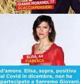  ?? ?? 77 GIANNI MORANDI,
ELISA, 44 d’amore. Elisa, sopra, positiva al Covid in dicembre, non ha partecipat­o a Sanremo Giovani.