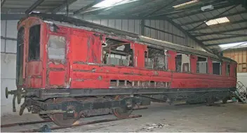  ?? ?? After almost a decade of outdoor storage, restaurant first open No. 22118 became the first vehicle to enter the Kirby Misperton workshops in 2021. Assessment is underway to determine the full extent of work required to restore it, which, as can be seen, will be quite a big task. MURRAY BROWN