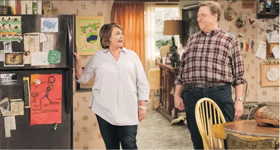  ?? ADAM ROSE/ABC ?? Roseanne Barr, left, and John Goodman in the revived then cancelled sitcom Roseanne. ABC is retooling the series again, this time without a role for Barr.