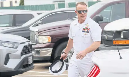  ??  ?? HE MEANS BUSINESS: In this file photo taken in June, Navy Special Operations Chief Edward Gallagher walks into military court in San Diego, California.