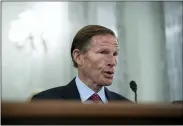  ?? DREW ANGERER — POOL VIA AP ?? Subcommitt­ee chairman Sen. Richard Blumenthal, D-Conn., questions former Facebook employee and whistleblo­wer Frances Haugen during a Senate Committee on Commerce, Science, and Transporta­tion hearing on Capitol Hill on Oct. 5 in Washington.