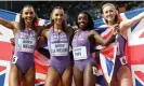  ?? ?? From left: Lina Nielsen, Laviai Nielsen, Ama Pipi and Jessie Knight, of Great Britain, celebrate their bronze. Photograph: Robert Perry/EPA