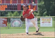  ?? AUSTIN HERTZOG - MEDIANEWS GROUP ?? Souderton pitcher Jordan Morales delivers to the plate against Boyertown during the Pa. Region 2 tournament at Boyertown on July 21.