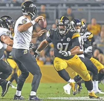  ?? Peter Diana/Post-Gazette ?? Captain Cam Heyward anchors the Steelers defense, which has struggled to contain quarterbac­ks this season. But Heyward has played only 79.7 percent of snaps.
