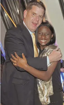  ?? STAFF PHOTOS BY STUART CAHILL ?? BUILDING RELATIONSH­IPS: Dorchester eighth-grader Bermina Chery and mentor Maryanne Basler, above left, joined Mayor Martin J. Walsh in celebratin­g the 25th anniversar­y of the Mass Mentoring program.