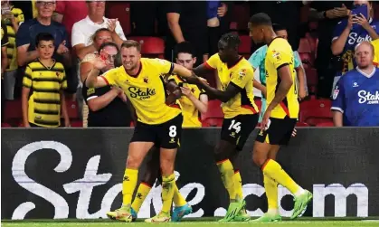  ?? ?? Tom Cleverley celebrates scoring the goal that earned Watford the three points against Burnley.Photograph: John Walton/PA