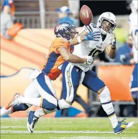  ?? K.C. Alfred San Diego Union-Tribune ?? TYRELL WILLIAMS of the Chargers, going up against Chris Harris Jr. of the Broncos, had 13 receptions of more than 25 yards last season.
