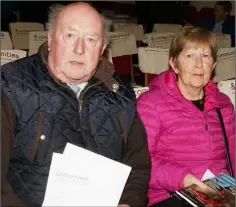  ??  ?? Aidan and Rosemary Quirke at the Sow River community meeting in Ballymurn Hall.