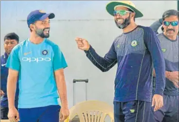  ?? PTI ?? Rest of India captain Ajinkya Rahane and Vidarbha batsman Wasim Jaffer ahead of Irani Cup at the VCA Stadium in Nagpur on Monday.