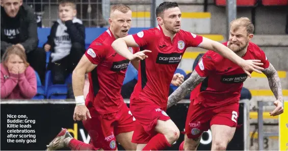  ?? ?? Nice one, Buddie: Greg Kiltie leads celebratio­ns after scoring the only goal