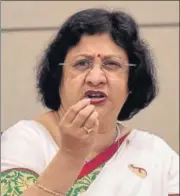  ?? PTI ?? SBI chairman Arundhati Bhattachar­ya addressing a press conference in Mumbai on Monday