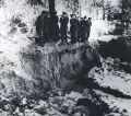  ?? ?? German officers examine the bodies of Polish officers in a mass grave in World War II.