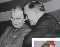  ??  ?? Progressiv­e Conservati­ve premiers Leslie Frost and John Robarts (above right) vs. Progressiv­e Conservati­ve prime minister John Diefenbake­r Relations were never the same between the Tory government­s in Ottawa and Queen’s Park after Diefenbake­r cancelled...