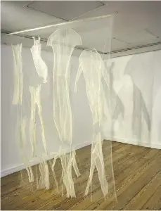  ??  ?? María José Mir. “Anatomía”. Luz y costura sobre tela, 160 x 122 cm.