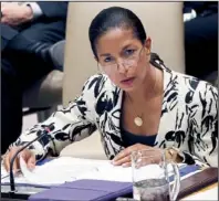  ?? AP/DAVID KARP ?? Susan Rice, U.S. ambassador to the U.N., warns of possible sanctions Saturday after the U.N. Security Council vote to expand the observer mission in Syria.