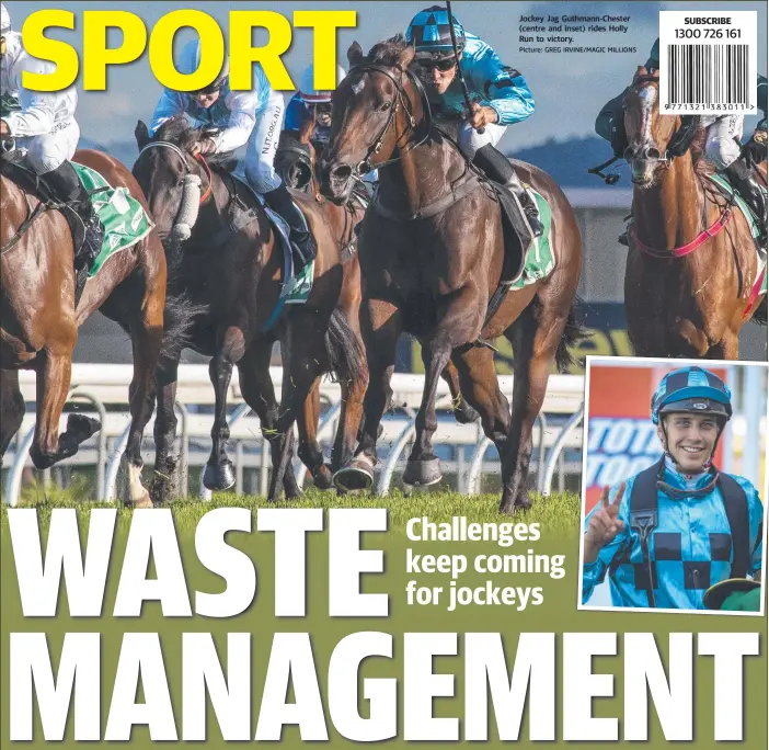  ?? Picture: GREG IRVINE/MAGIC MILLIONS ?? Jockey Jag Guthmann-Chester (centre and inset) rides Holly Run to victory.