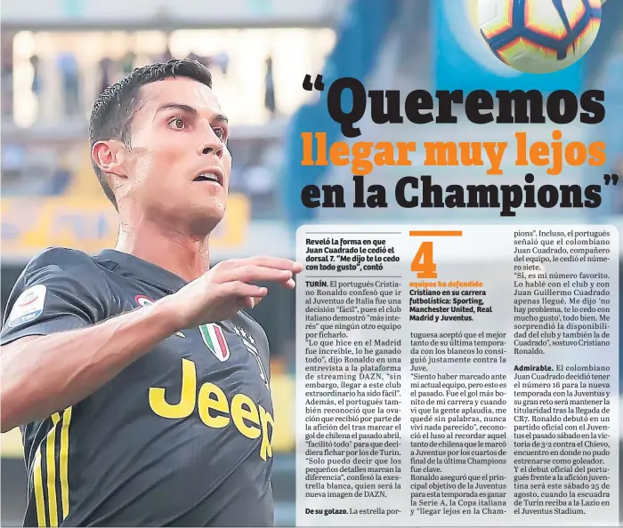  ??  ?? Cristiano en su carrera futbolísti­ca: Sporting, Manchester United, Real Madrid y Juventus.