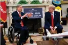  ?? Photograph: Doug ?? Greg Abbott with Trump at the White House on Thursday.