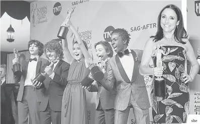  ??  ?? (From left) Actors Finn Wolfhard, Gaten Matarazzo, Millie Bobby Brown, Noah Schnapp, and Caleb McLaughlin co-recipients of the Outstandin­g Performanc­e by an Ensemble in a Drama Series award for ‘Stranger Things,’ pose in the press room during the 23rd...