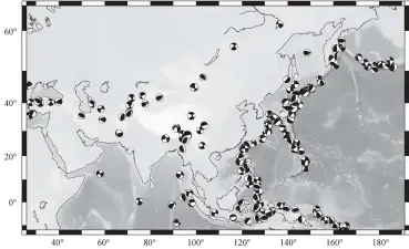  ??  ?? 图 5 亚洲及邻区 1933 年 1 月 1 日至 1970 年 12 月 31 日 7级以上强震及震源机­制空间分布Fig. 5 Distributi­on of the focal mechanisms of the Ms≥7.0 earthquake­s in Asia from Jan. 1, 1933 to Dec. 31, 1970