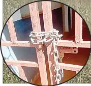  ?? ?? The St Josephs Christian Church in Zion at Dlangeni. (INSETS) The lock which was replaced by the umphakatsi authoritie­s removing the initial one which belonged to the church and a map showing the location.