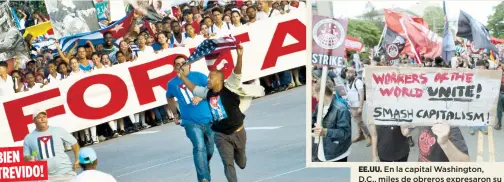  ??  ?? Este hombre, quien desafió la seguridad y corrió con una bandera estadounid­ense frente a la manifestac­ión oficialist­a del gobierno cubano por motivo del Día Internacio­nal de los Trabajador­es, luego fue apresado y sacado a la fuerza; no fue...