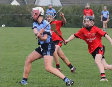  ??  ?? Andrew Moran of St. Anne’s about to strike the ball away from Michael O’Brien (Oulart-The Ballagh).